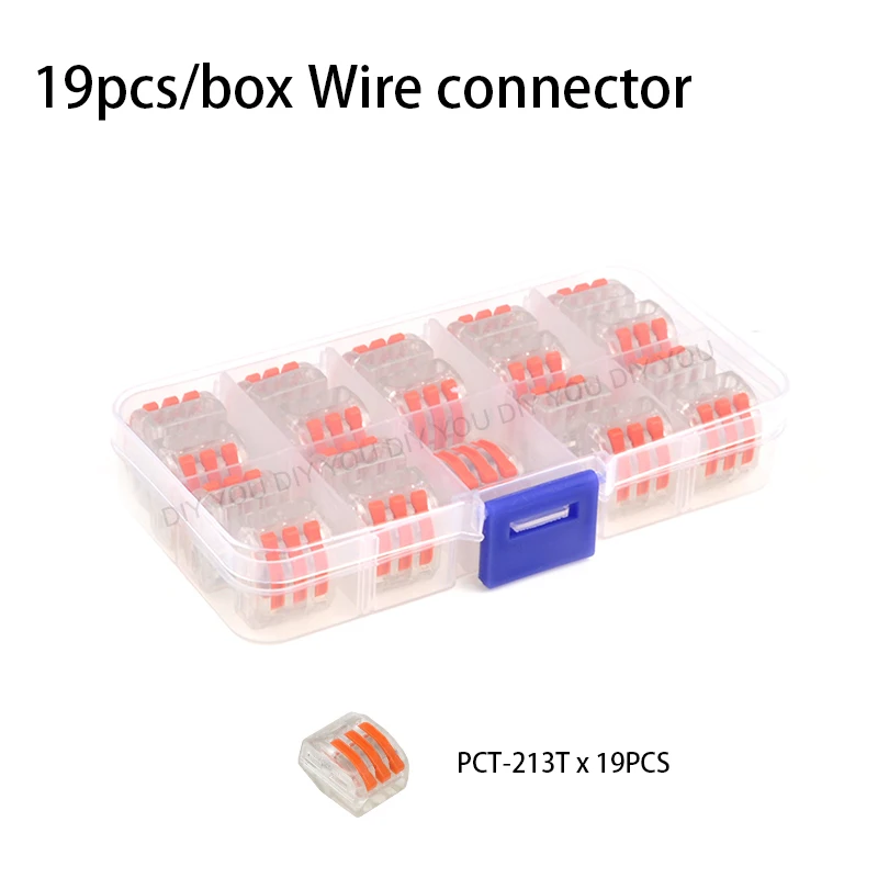 PCT-213T(19PCS) Смешанные в штучной упаковке быстрый соединитель проводов Укрась свою PCT-212/213/214/215/218/222 SPL-2 3 компактный проводной разъем, клемма блока - Цвет: PCT-213T(19PCS)