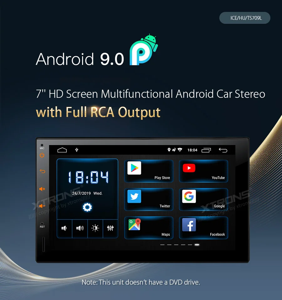 Clearance XTRONS Universal 7" Head Unit Android 9.0 Car Multimedia Player Radio Stereos 1080p Video Steering wheel GPS RCA OBD NO DVD 0