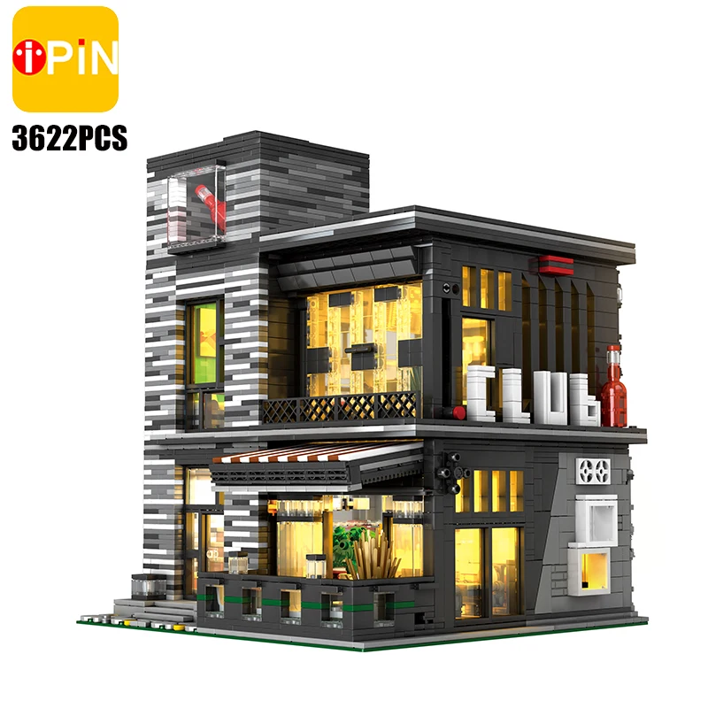 cardboard stacking blocks Modern Coffee Shop Model City Architecture Street View Building Blocks Cafe Construction Set Moc Bricks DIY Assembled Toys Gifts wooden building blocks Blocks