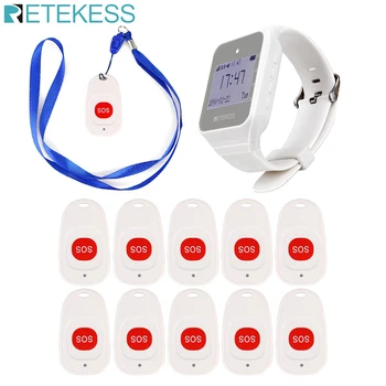 

Retekess Wireless Calling System Watch Receiver+10 Call Bell Emergency Call Button for the Elderly