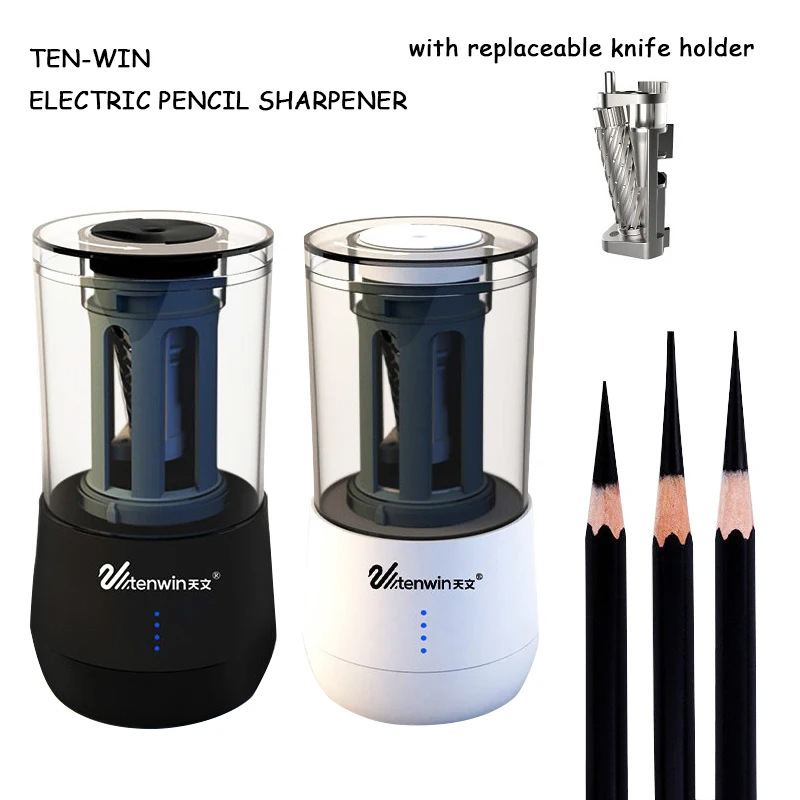 TEN-WIN Electric Pencil Sharpener with Replaceable knife Dual Purpose Automatic Art Learning Sketch Pencil Electronic Sharpener