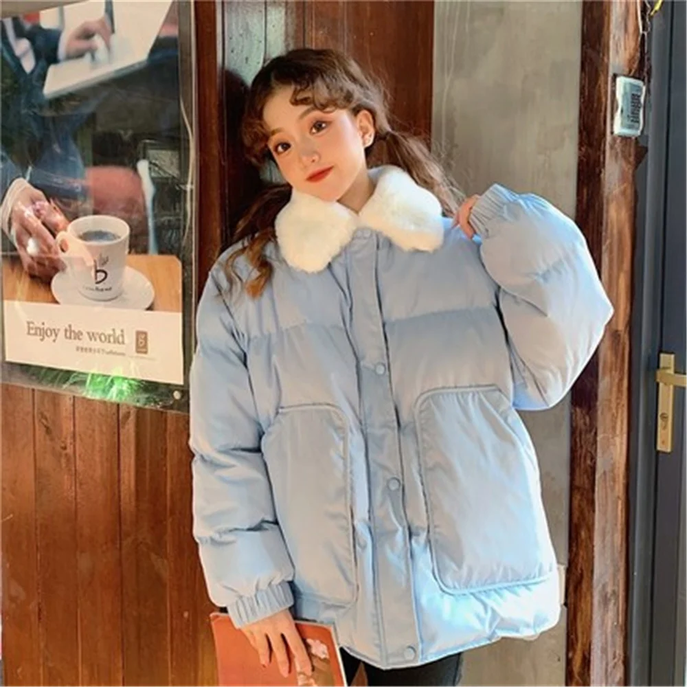 

Winter Jacket Women 2021 New Short Cotton Padded Jackets Autumn Lamb Wool Collar Coat Casual Fashion Coats Y451