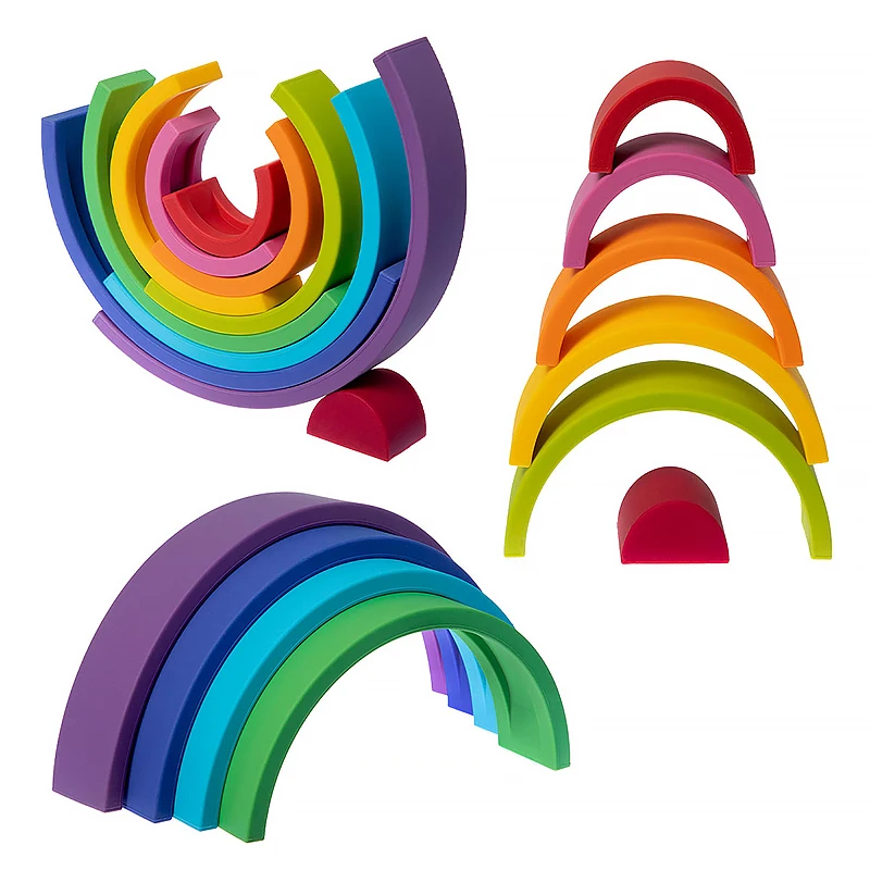 Rainbow Shape Silicone Teether para bebê, brinquedo