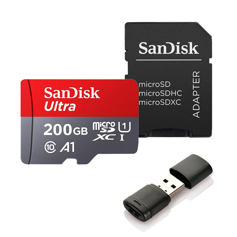 SQUNC-200G-KT2-C286 Карта памяти SanDisk Ultra, 400 ГБ, 256 ГБ, 200 ГБ, 128 ГБ, 64 ГБ, 98 МБ/с./с, 32 ГБ, 16 ГБ, карта Micro sd, класс 10, UHS-3, A1, флеш-карта SD/TF, Microsd - Емкость: SQUNC-200G-KT2-C286