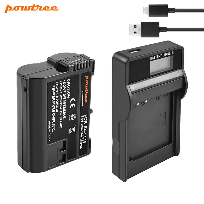 Powtree EN-EL15 ENEL15 Батарея+ ЖК-дисплей USB Зарядное устройство для Nikon D7000 D7100 D800 D800E D600 D610 D810 D7200 V1 Камера L15 RU EL15 - Цвет: 1 Battery Charger