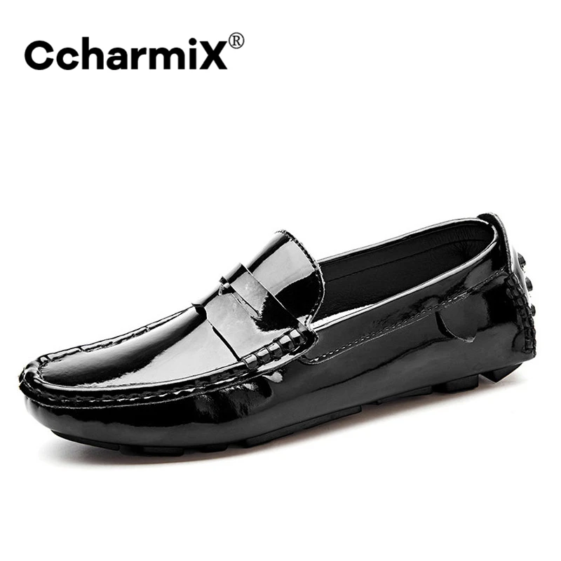 Лоферы CcharmiX мужские из лакированной кожи повседневные туфли без застежки для