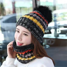 

Hat and Scarf Woman Knitted Beanie Women's Hat Winter Skullies Warm Casual Slouchy Female Baggy Cap Cheap Hat South Korea