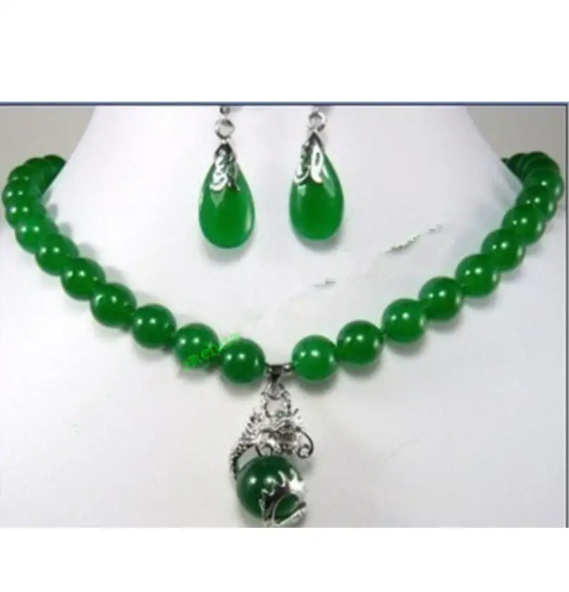 Fashion Jewelry beautiful 10mm green earring dragon pendant Necklace set | Украшения и аксессуары