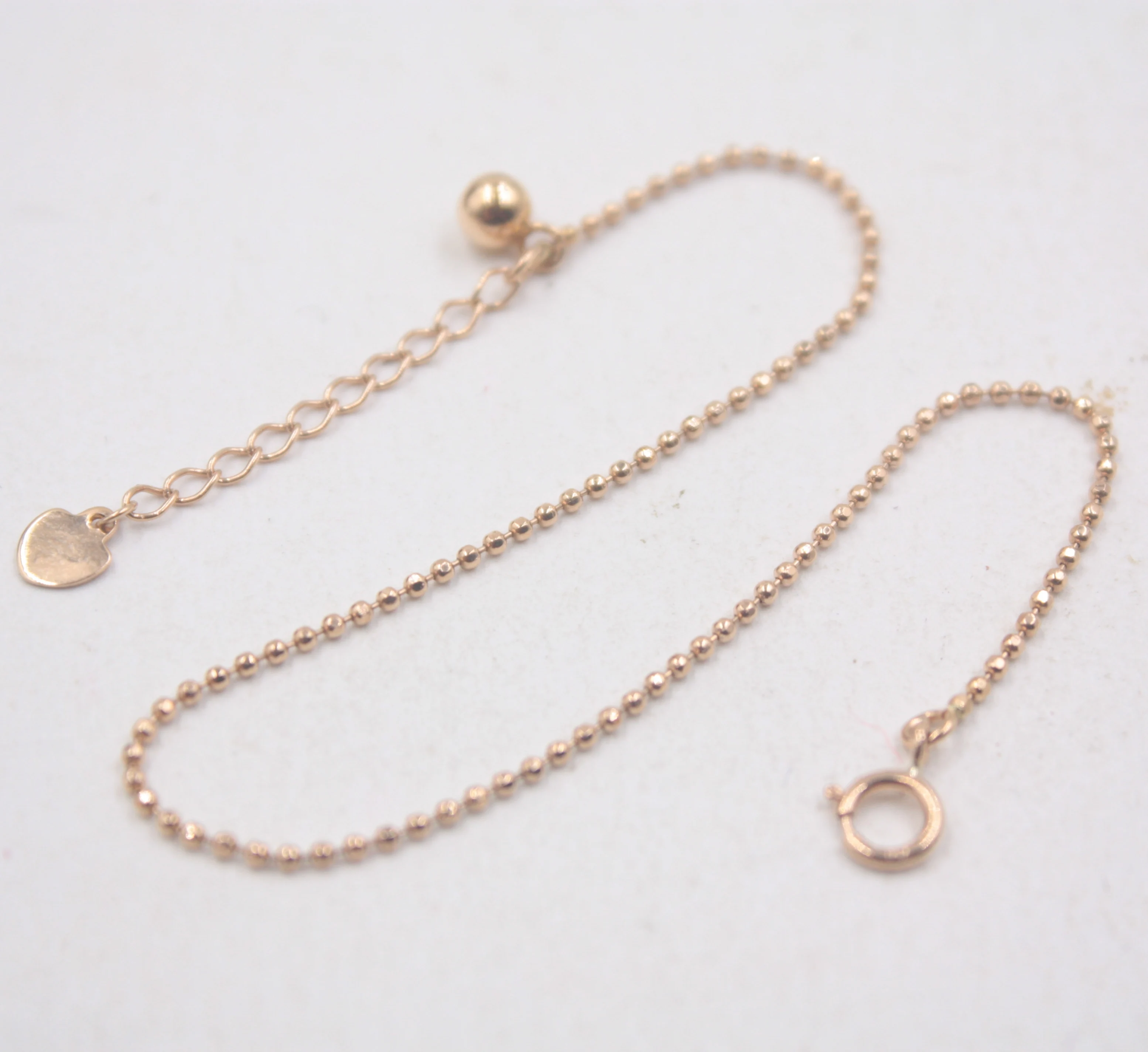 

Real 18K Rose Gold Bracelet Woman's Small Beads 1.2mm Carved Full Star Girl Link 7.48''L Gift
