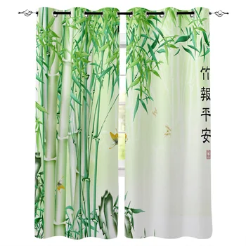 

Green Bamboo Forest Butterfly Window Curtains Living Room Fabric Drapes Curtain Home Decor Curtains for Bedroom