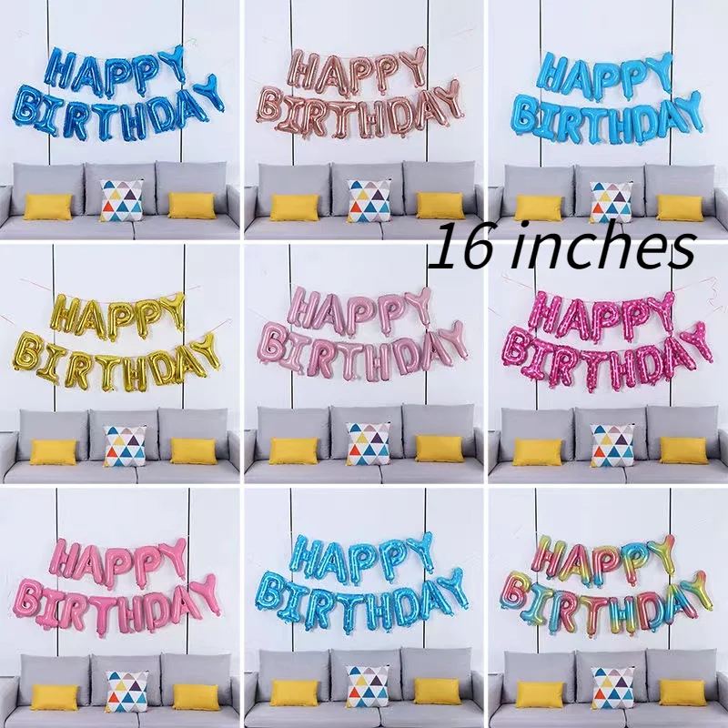 Birthday Balloon Letter Set Gift Cake Candle Striped Polka Dot Party Decoration Aluminum Film | Дом и сад