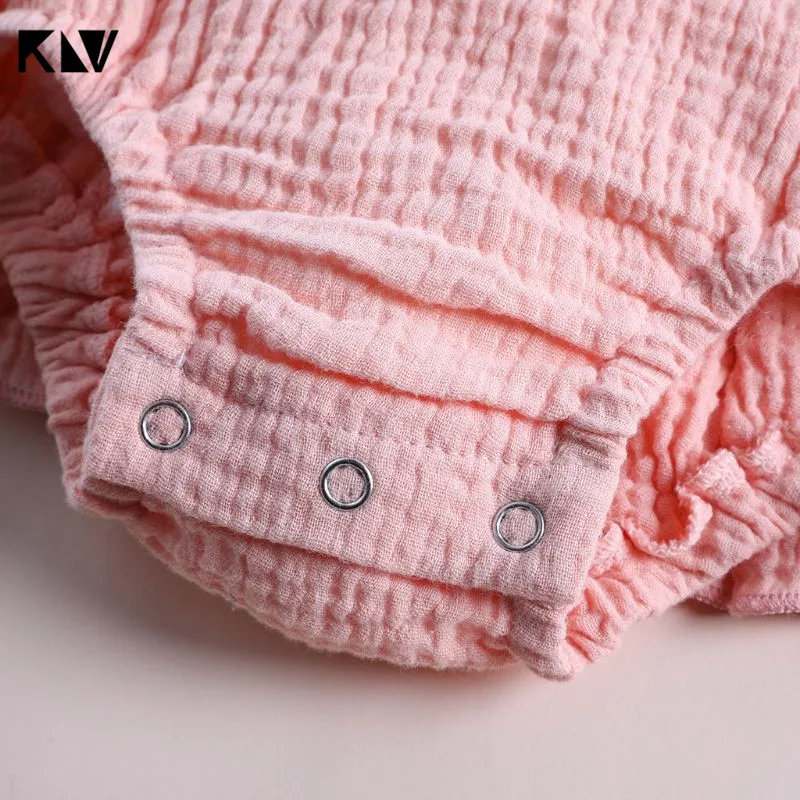 KLV детская одежда для новорожденных девочек летний вышитый широкий ремень с открытой спиной гофрированный хлопковый комбинезон