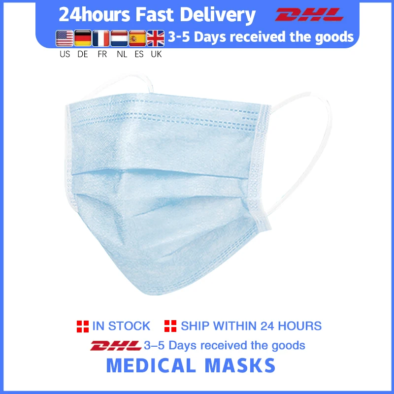 

StartOnYou disposable medical face mask Breathable materialnon-woven Elastic ear loop with three layers breathabilit Fast Ship