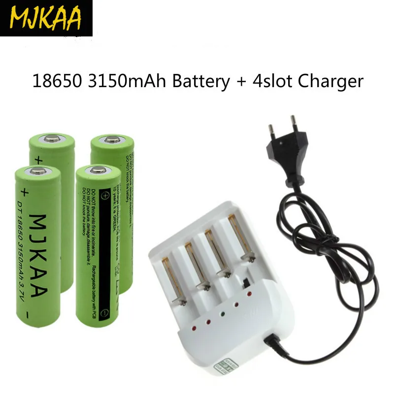 4 шт. MJKAA 18650 3150 мАч литиевая батарея 3 7 В + четырехслотовое зарядное устройство