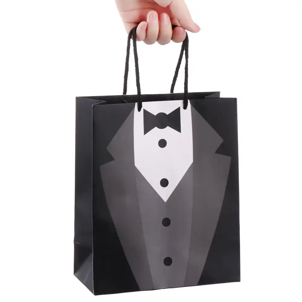 2 Pcs Gift Bag Paper Tuxedo Groomsmen Thank You Gift Bags Black White Wedding Bridal Party Favour Supplies Gift Bags Wrapping Supplies Aliexpress