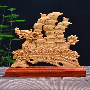 

Wood carving dragon boat, wood crafts gift Home desktop decoration office ornaments (A1056)