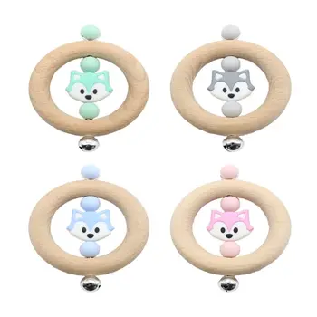 

Baby Teether Rattle Newborns Bed Bell Animal Wooden Ring Teething Chewing Soother Molar Infant Educational Toys