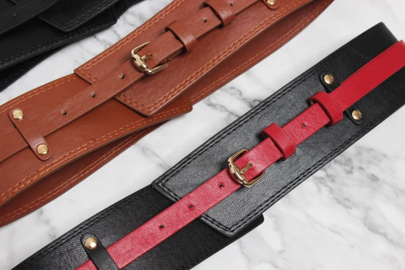 Women black wide belt Japan style kimino belts asymmetric sexy waist belt PU leather new red brown beige