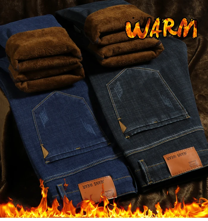 Плюс Zise зимние мужские теплые джинсы новые бизнес модные джинсовые толстые Стрейчевые брюки мужские Брендовые брюки черные синие