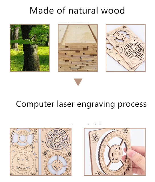 DIY Wooden Machinery Perpetual Calendar Gear Rotating Assembly Model Nordic Desktop Creative Ornaments Wooden Assembles Toy 5
