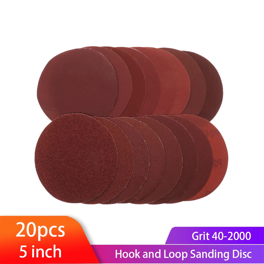 20pcs 5 Inch 125mm Round Sanding Disc Red Sandpaper Disk Abrasive Sand