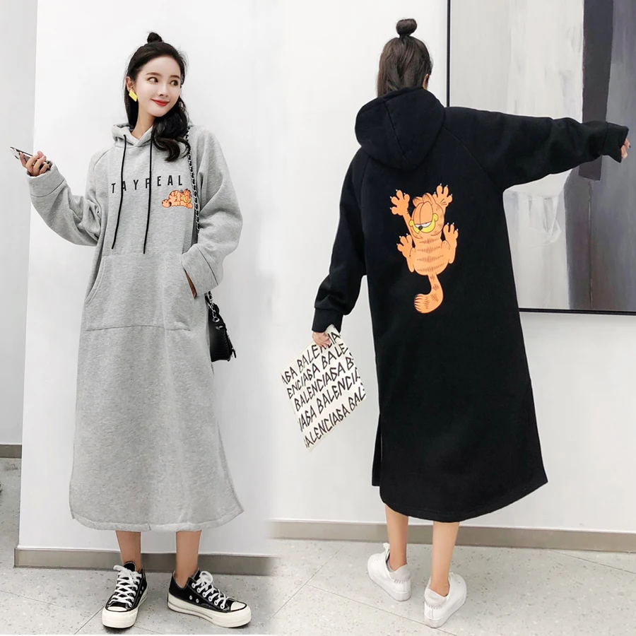 Najtaniej 2019 jesienno zimowa damska bluza Cartoon wydrukowano długi, z kapturem pulowerowe topy luźna Plus rozmiar bluza z kapturem w stylu harajuku odzież damska