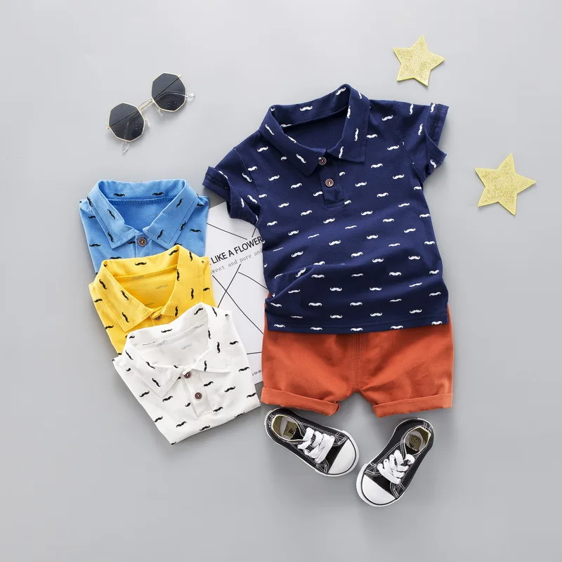 

2019 Summer New Style Korean-style Childrenswear Two-Piece Set POLO Shirt Set Short Sleeve T-shirt Pure Cotton CHILDREN'S Suit