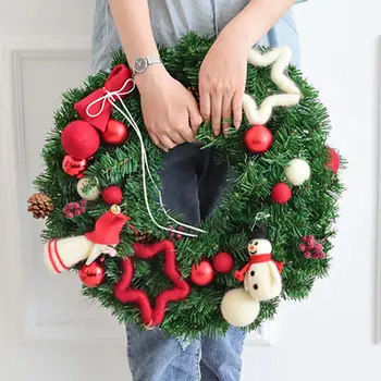 

Pine Artificial Christmas Wreath Christmas Garland Door Hanging Wreath with Bowknot for Home Shop 40cm