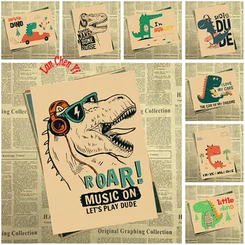 

Cartoon Sunshine Dinosaur Nordic Kraft Posters And Prints Wall Art Wall Pictures For Kids Room Bedroom