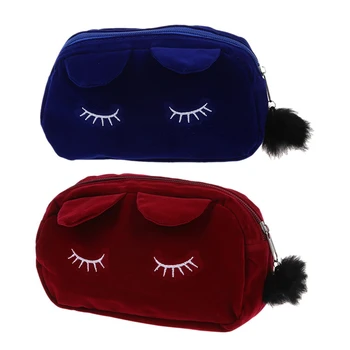 

2x Cartoon Storage Case Travel Makeup Pouch Cosmetic Bag (Blue&Wine Red)