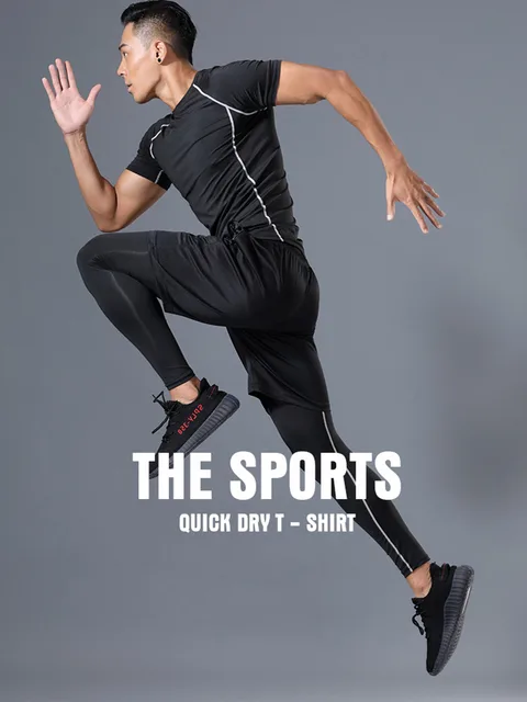 ◐♀Workout clothes suit men running basketball sportswear outfit male  quick-drying to the gym shorts in summer of