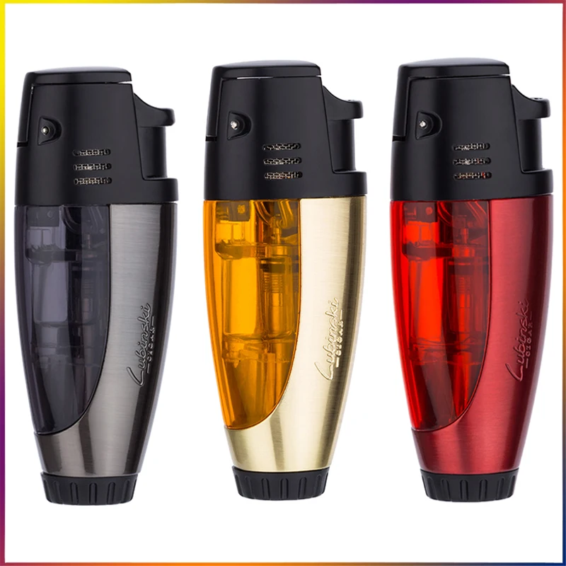 LUBINSKI High Grade Visible Gas Window 2 Torch Jet Flame Lighter Cigar Cigarette Lighters Portable W/Gift Box For COHIBA | Дом и сад