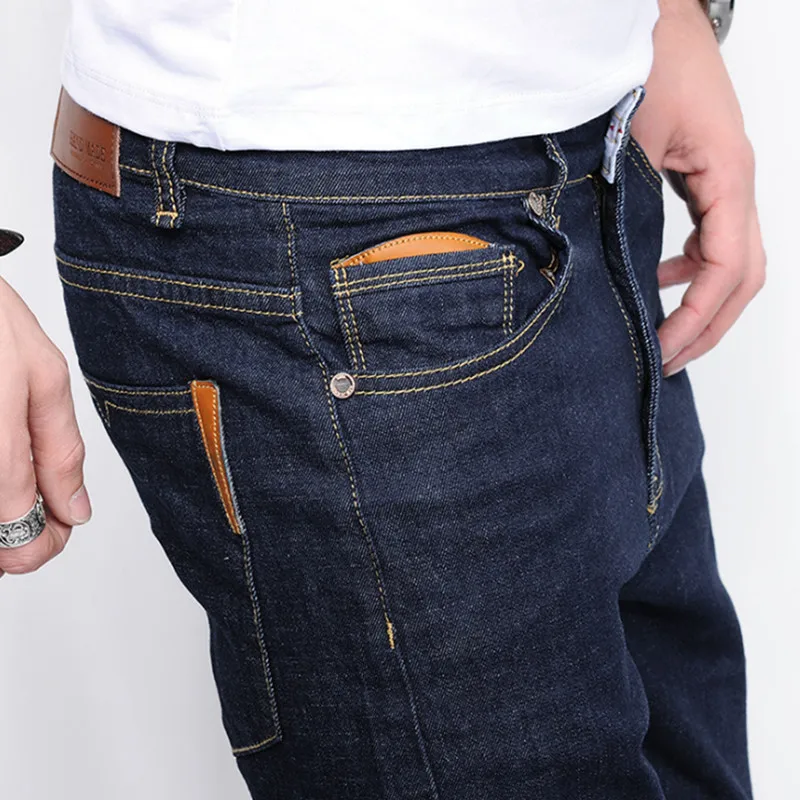 1 шт., мужские длинные джинсы, деловые брюки, одноцветные повседневные джинсы, высокая эластичность, модные популярные удобные узкие джинсы