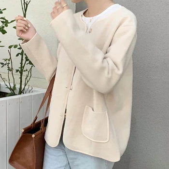 

WICCON New 2020 Autumn Winter Women's Sweaters Buttons Cardigans Oversize Pockets Minimalism Vintage Lady Knitwears Cashmere