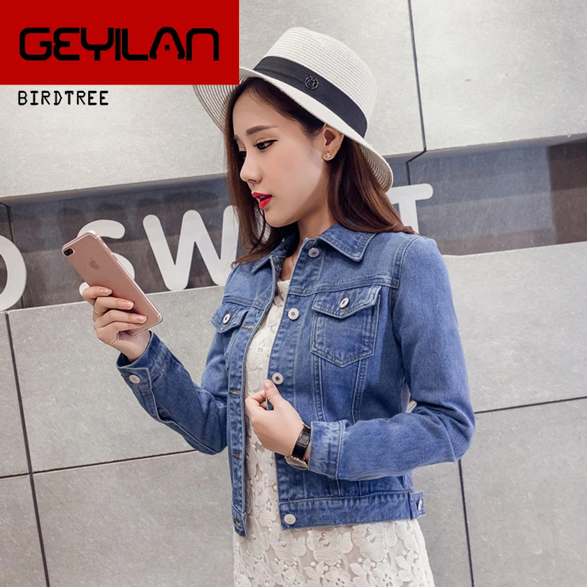 

Fashion Jeans Jacket Women 2018 Fall 2XL Spring Hand Brush Long Sleeve Stretch Short Denim Jackets Coats White Black Hot C82901A