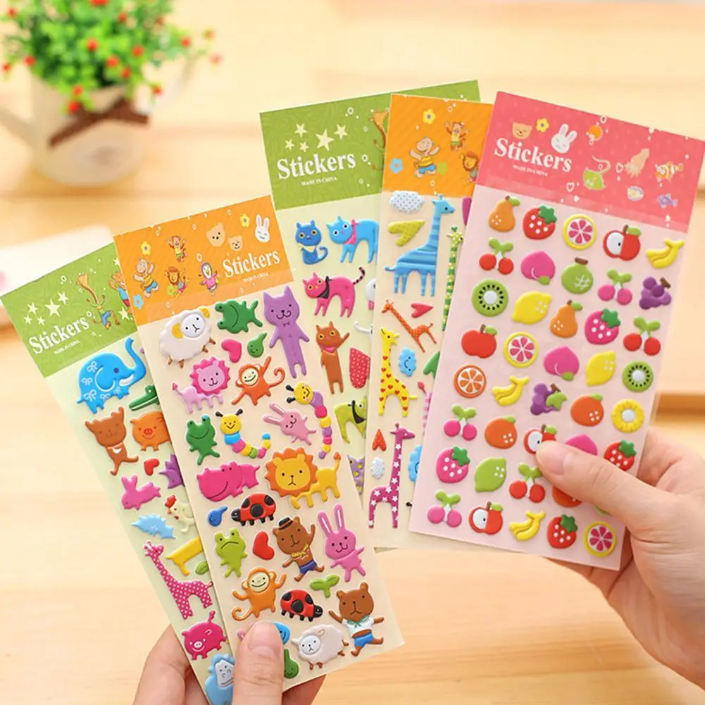 

7 Style/lot 3D Puffy Bubble Sticker Toys Children Cartoon Animal Fruit 3D Stereo Stickers Toy Room Decoration