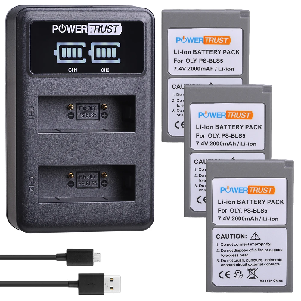 3 Pz Ps-Bls5 Bls50 Batteria + Led Usb Doppio Caricatore Per Olympus Pen E-Pl2,E-Pl5,E-Pl6,E-Pl7,E-Pm2, Om-D E-M10, E-M10 Ii, Stylus1