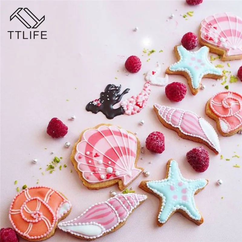 

9pcs/set Ocean Theme Stainless Steel Cookie Cutter 3D Biscuit Cake Mold DIY Baking Tools Metal Cookie Cutters Fondant Cutter