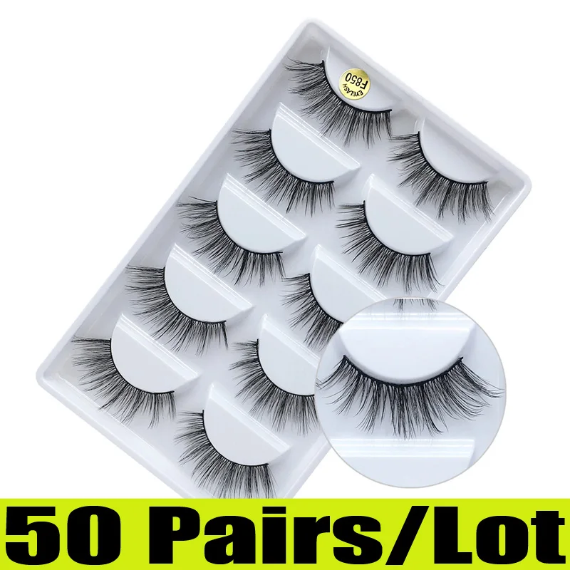 F850(50pairs) 50 пар 3d норковые ресницы оптом натуральные накладные ресницы 3D норковые ресницы Мягкие Накладные ресницы макияж комплект Cilios g800 - Цвет: F850(50pairs)