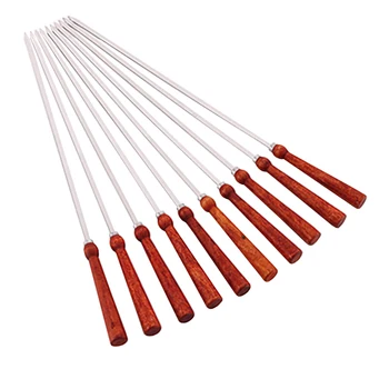 

6pcs/ 10pcs 16.9'' 43cm Wood BBQ Skewers Stainless Steel Barbecue Grill Needle Wooden Handle BBQ Fork Long Flat Meat Skewer set