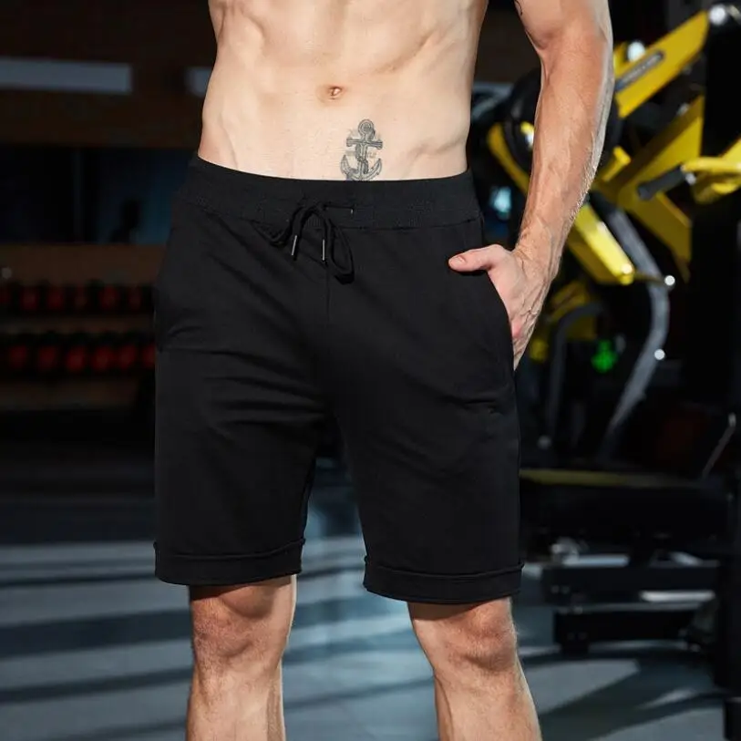 Повседневные мужские летние прямые спортивные хлопковые шорты, мужские Модные однотонные спортивные шорты до колен