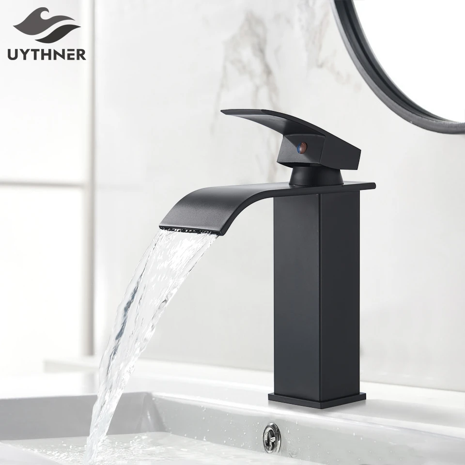 2020 Unique Hot &Cold Bathroom Basin Faucet Black Brass Vanity Sink Mixer Tap