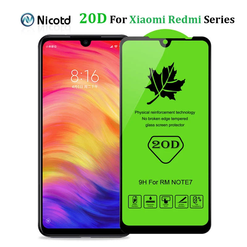 20D полное покрытие экрана протектор для Xiaomi Redmi Note 7 7A 8 Pro закаленное стекло 9 SE Lite A3