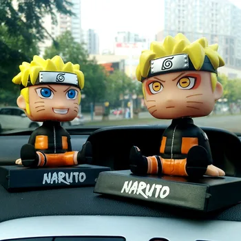

New 10cm Naruto Figure Sit with Base Creative cute car decor Funny Smile Naruto Head Shaking doll Naruto Anime Action Figure toy