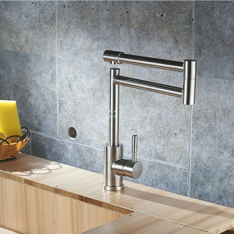 Vidric Brushed Stainless Steel Pot Filler Faucet Lead Free with Dual Joint Swing Arm and Aerator Surface Deck Mount Kitchen Mixe
