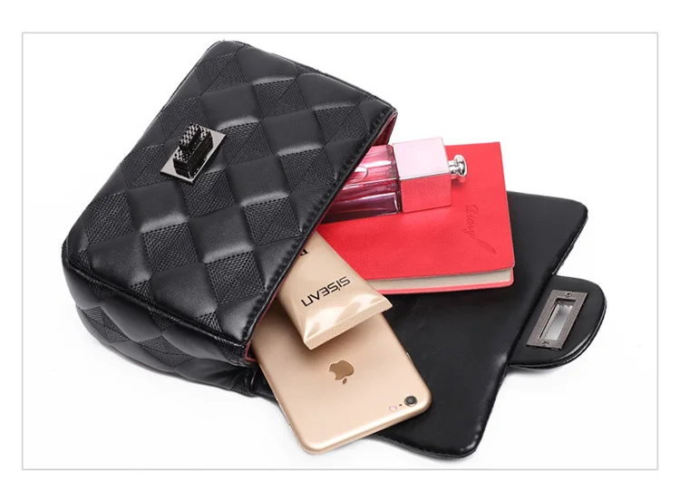 Classic Black Lattice Handbags Womens Bags Luxury Diamond Quilted Lambskin Leather Shoulder Bags Single Chain Crossbody Flap Bag (17)