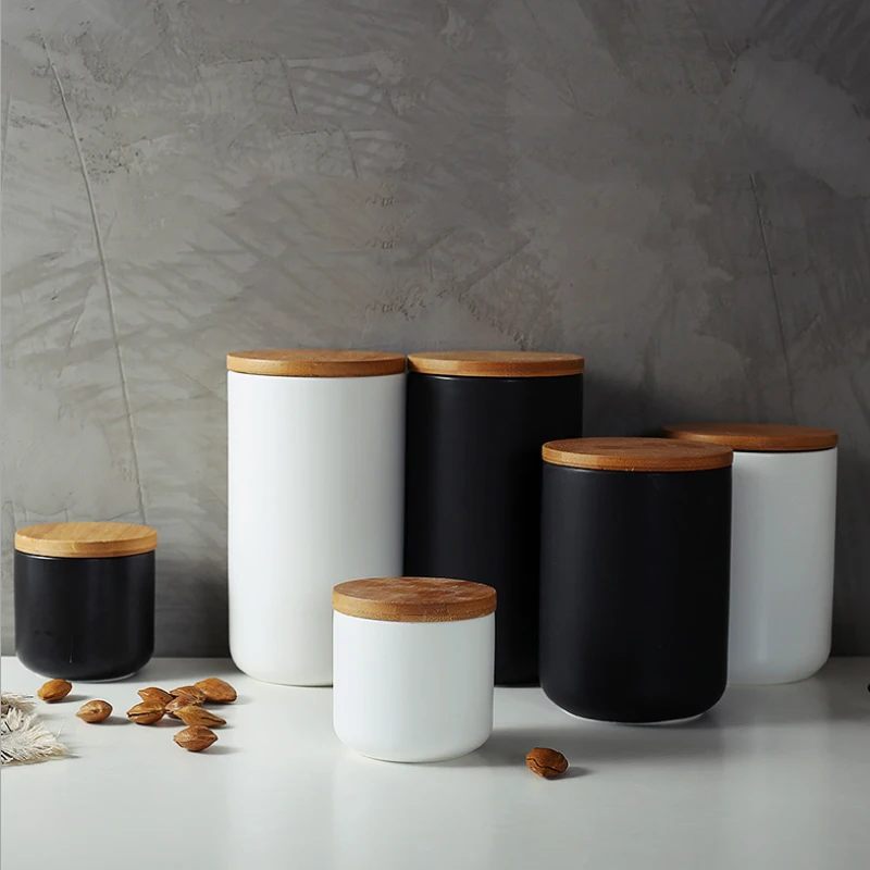 

260ML 800ML 1000ML Ceramic Storage Tank Sealed Storage Container With Wood Lid Home Coffee Pot Tea Caddy Kitchen Organizer