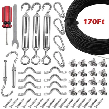

110/170Feet Outdoor String Light Hanging Light Stainless Steel Kit, for Hanging String Light, Paper Flower, Lantern, Clothesline