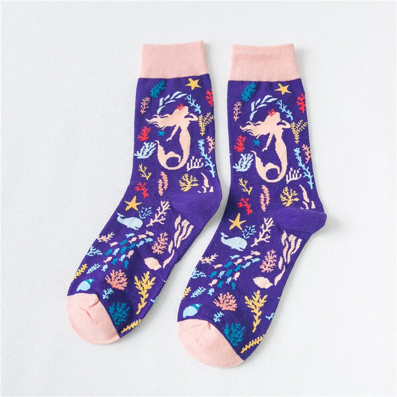 Забавные носки Ins Tide, женские коралловые носки «русалка» в европейском и американском стиле, уличная одежда в стиле хип-хоп, хлопковые рождественские носки - Цвет: meirenyu