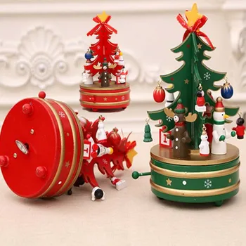 

Wooden Music Box Christmas Tree Shape ​Music Box Desktop Ornaments Clockwork Craft Home Decoration Xmas New Year Gift for Kids